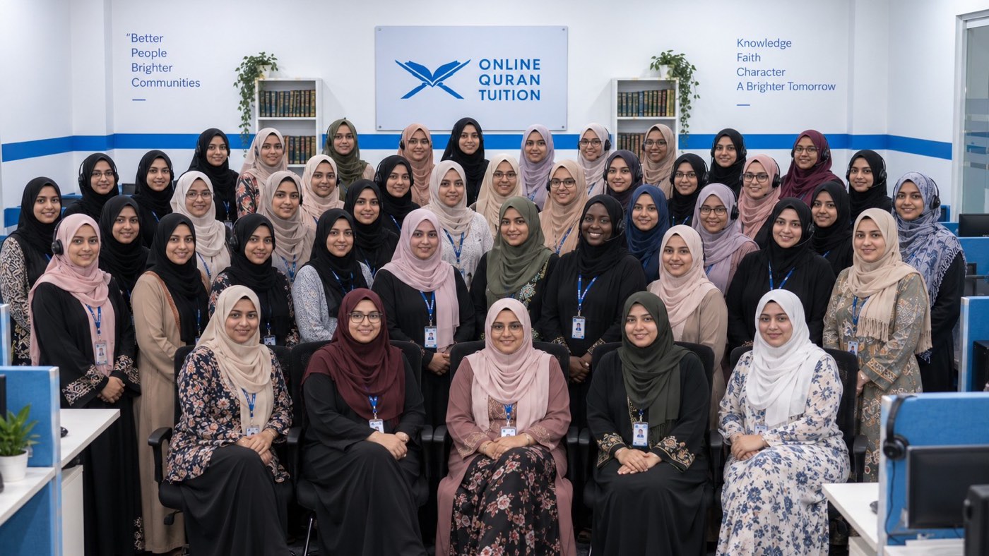 Group photo of the female Quran teaching team in the Online Quran Tuition office