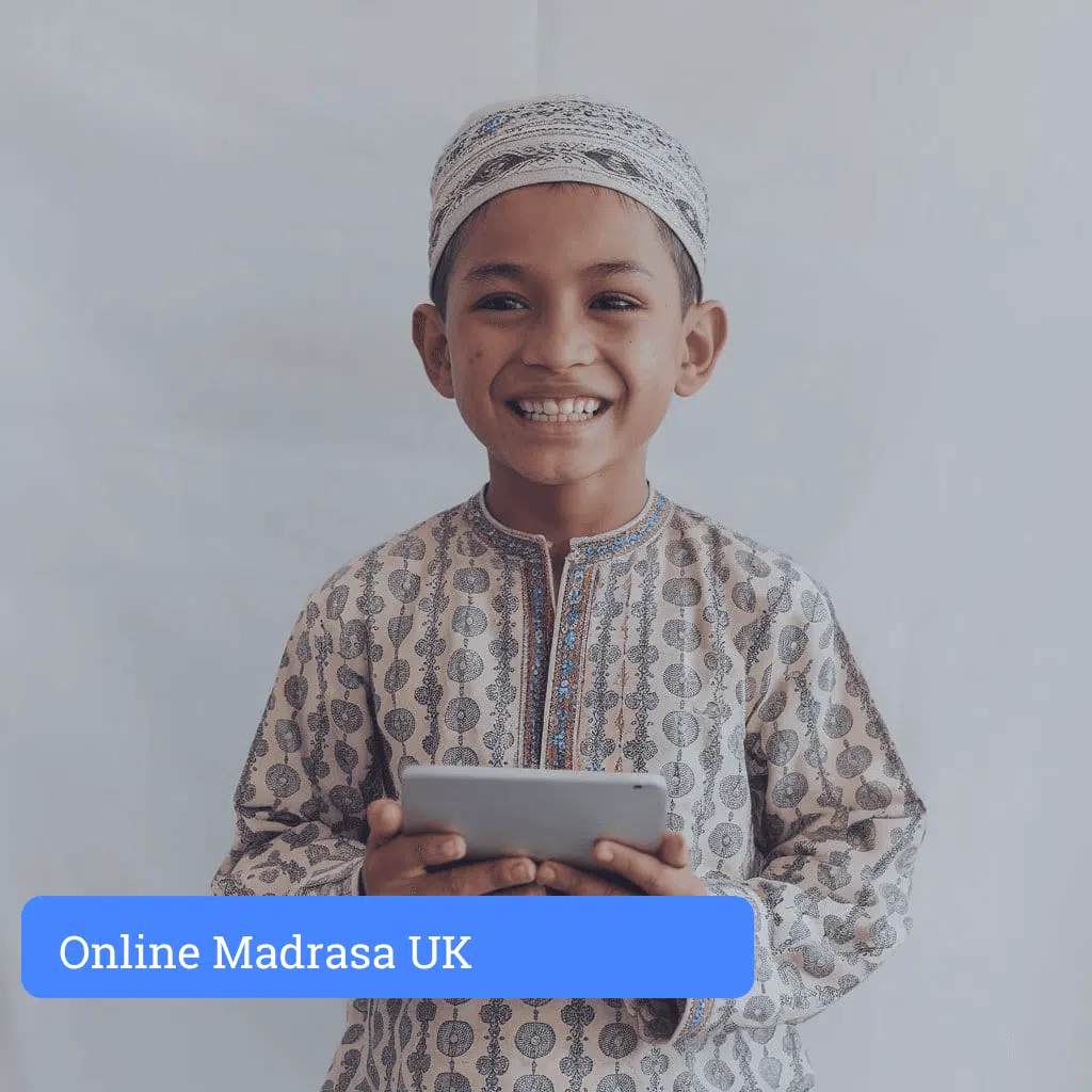 boy attending online madrasa class in UK