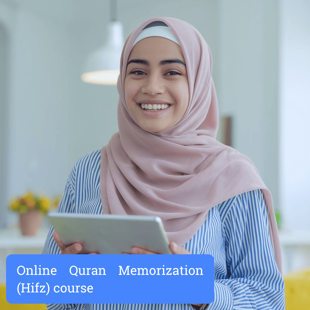 girl learning online quran with tablett